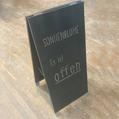 Kundenstopper Aufsteller DIN A0 Sonnenblume mit gefräster Schrift