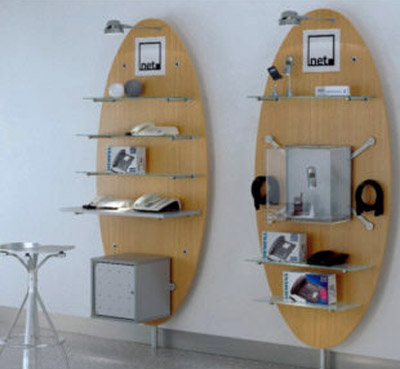 Pr�sentationswand, Dekorablageboden, Satufachcontainer, Pr�sentationsvitrine